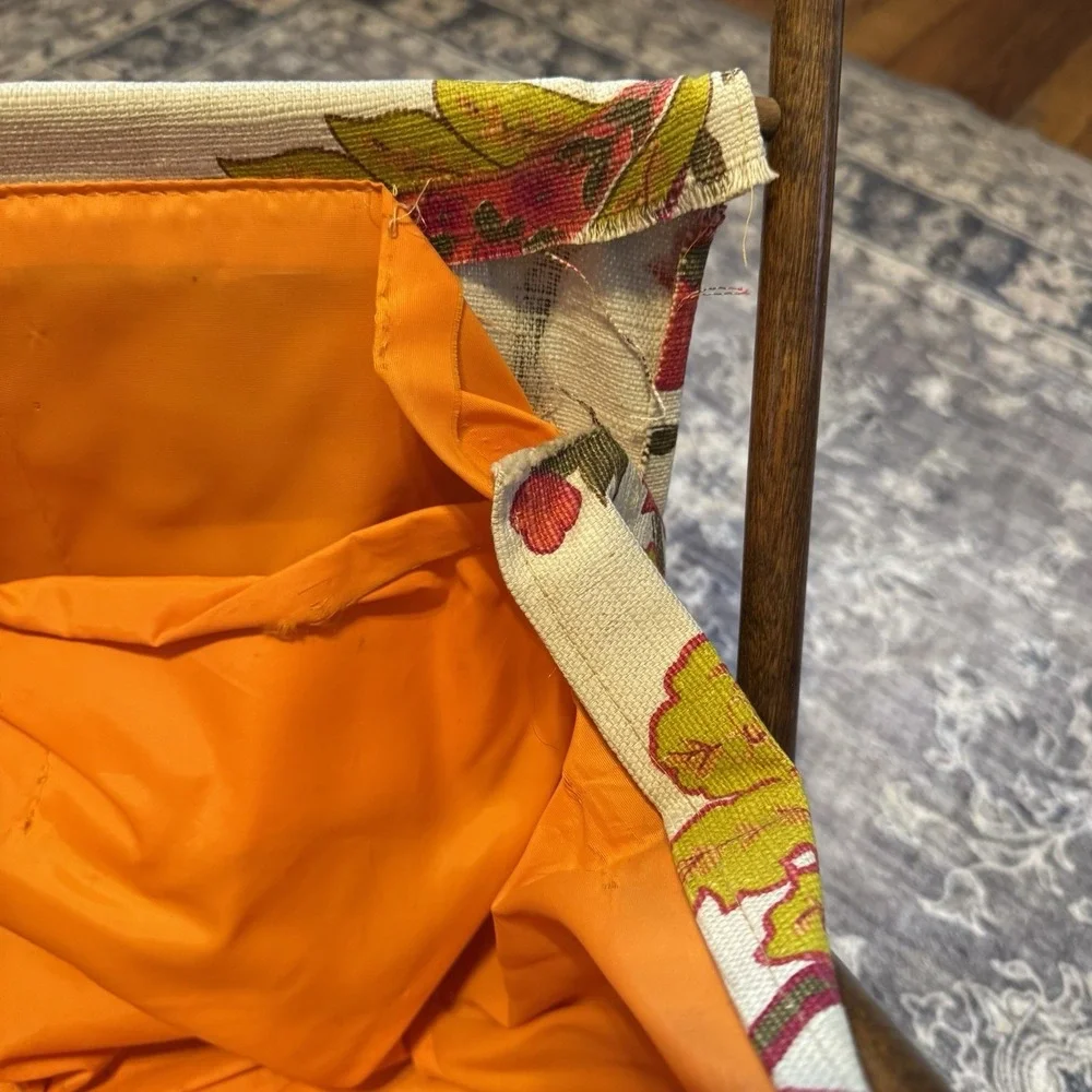 Vtg‎ Sewing Caddy Tote Knitting Basket Yarn Stand Wood Frame Floral *See Pics*